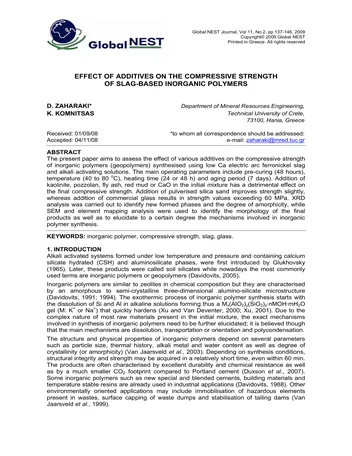 Más sobre Efecto de los Aditivos en la Resistencia a la Compresión de Polímeros Inorgánicos Basados en Escoria