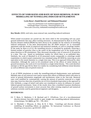 Más sobre Efectos del Índice de Vacíos y la Tasa de Remoción de Masa en la Modelación DEM de Asentamientos Inducidos por Túneles.