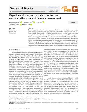 Más sobre Estudio Experimental sobre el Efecto del Tamaño de Partícula en el Comportamiento Mecánico de Arena Calcárea Densa.