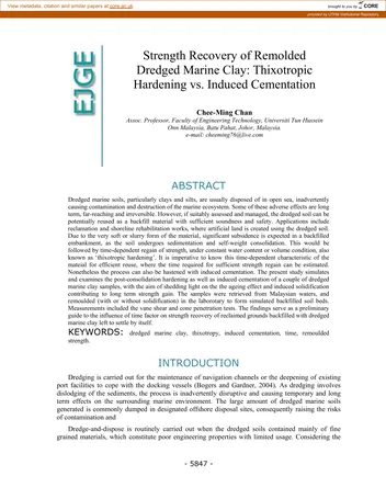 Más sobre Recuperación de la Resistencia de Arcilla Marina Dragada y Remoldeada: Endurecimiento Tixotrópico vs. Cementación Inducida.
