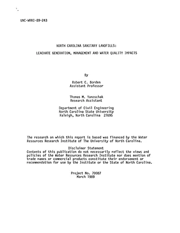 Más sobre UNC-WRRI -89-243 Vertederos Sanitarios de Carolina del Norte: Generación de Lixiviados, Gestión y Calidad del Agua