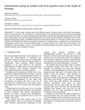 Más sobre Pruebas de Penetración en Suelos Residuales de Rocas Graníticas en el Sur de Port